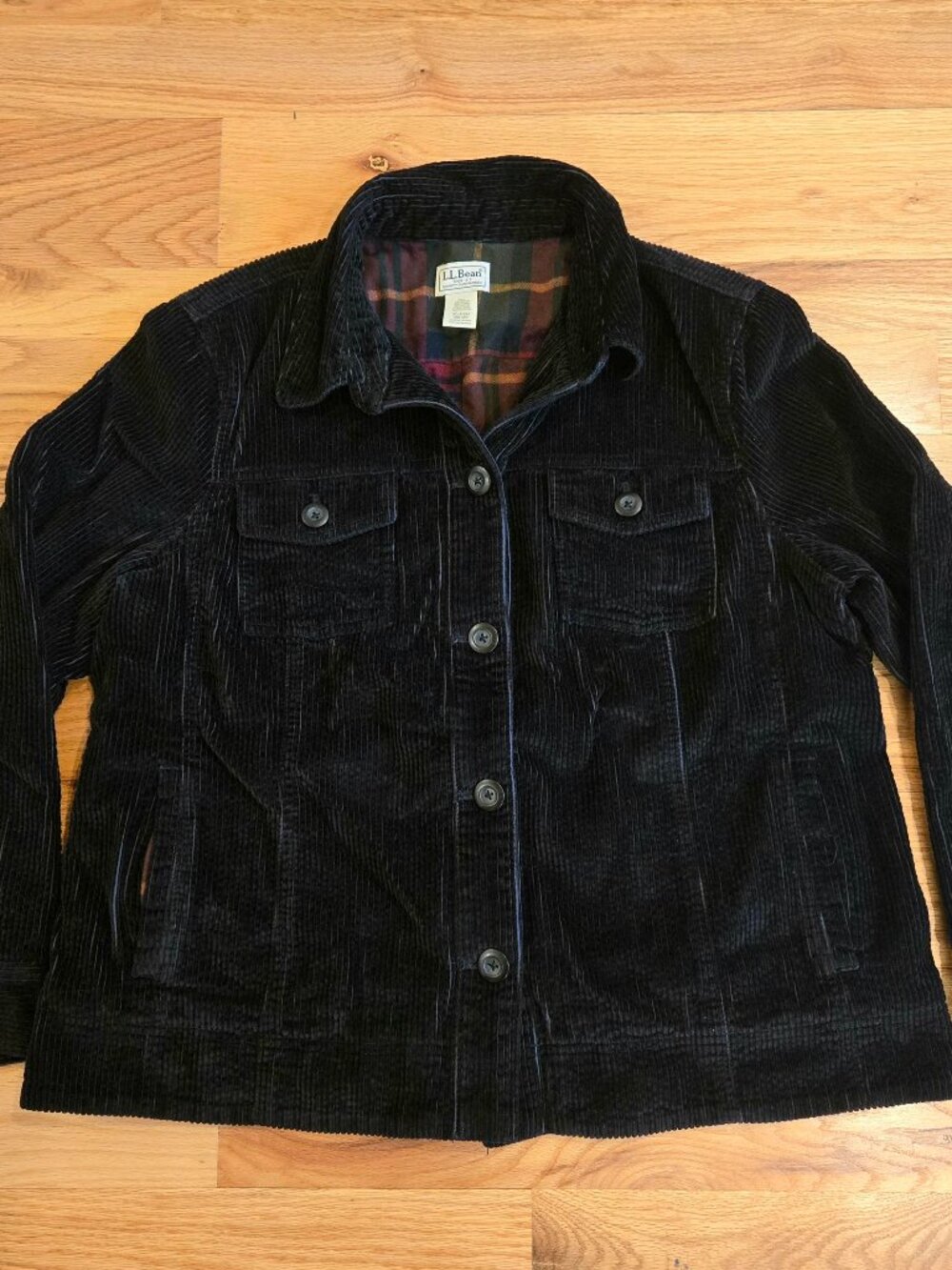 LL Bean Corduroy Shacket Womens Size XL Jacket Plaid Lining Chore Coat Black